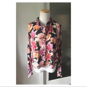 Monki floral high low button up shirt